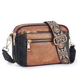 Telena Crossbody Purse for Women Small Crossbody Bags Trendy Vegan Leather with Adjustable Shoulder Strap (Brown with Black)