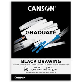 Canson Graduate Black Drawing Pad, Foldover, 9x12 inch, 20 Sheets | Artist Paper for Adults and Students - Drawing, Sketching and Art Journaling
