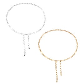 ZGDEIWGF Pack of 2 Waist Chain for Women, Fashionable Metal Waist Chain, Adjustable Boho Waist Chain, Golden and Silver Chain Belt, Chain Belt for Women, Belt for Dress, gold