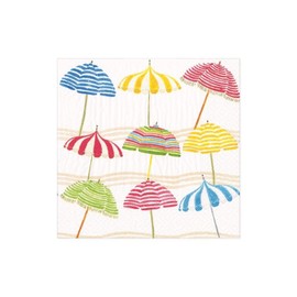 Caspari Beach Umbrellas Boxed Paper Cocktail Napkins, Three Boxes of 40