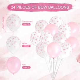 24pcs Latex Bow Balloons, 3 Styles Pink Bow Balloons Bow Birthday Balloons Bow Themed Party White Balloons for Birthday Wedding Graduation Baby Shower Party Supplies