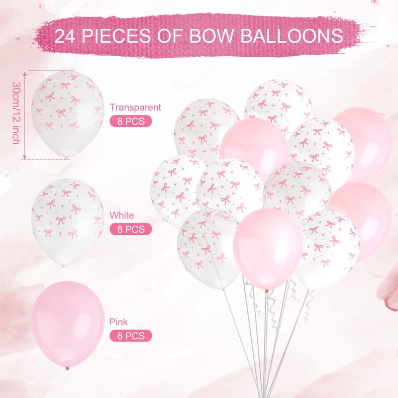 24pcs Latex Bow Balloons, 3 Styles Pink Bow Balloons Bow