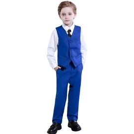 Conjunto de 4 piezas de esmoquin para niños, traje de esmoquin para boda, chaleco y pantalones, Juego de chaleco azul real, 4 Años