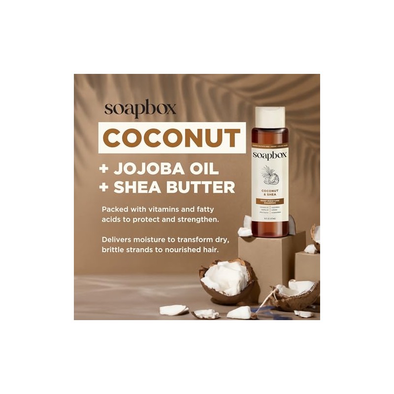 SoapBox Soaps Shampoo, Coconut Oil with Shea Butter, 3 Count