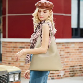 Pelimoo Hobo Bags for Women, Soft Vegan Leather Shoulder Handbags, Slouchy Tote Purses for Work, Travel, School (Nude)