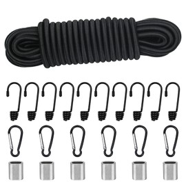 suruikei Rubber Cord 8 mm 10 m Black, Elastic Expander Rope, Rubber Cord, Rubber Cord, Rubber Band, Tarpaulin Rope, Tension Rope with Hooks, Accessories, DIY (Black, 8 mm x 10 m)