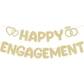 Pre-Strung Engagement Party Decorations,Glitter Happy Engagement Banner,Engaged Banner Congratulations Wedding for Bachelorette Party Shower Signs Decor（ Champagne Gold ）