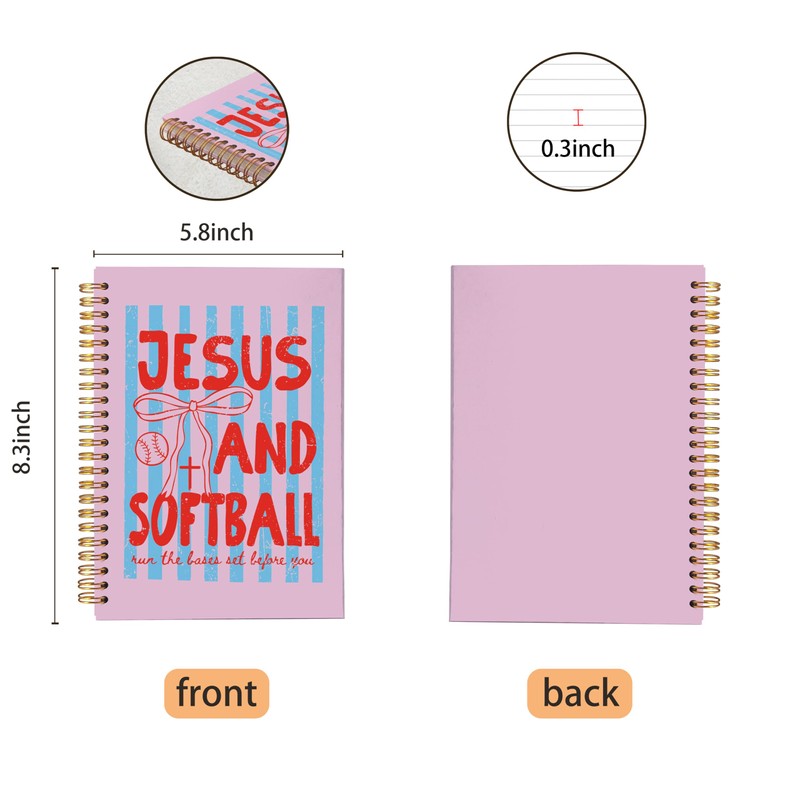 VNWEK Jesus and Softball Christian Spiral Notebook Journal 5.5x8.3 Inch,
