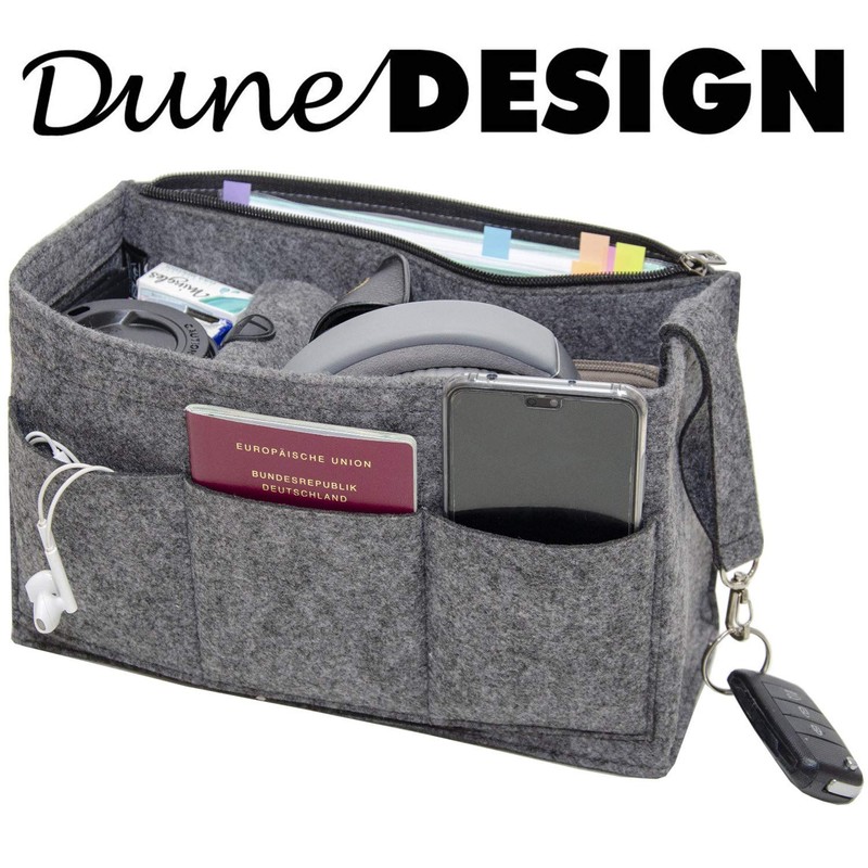 DuneDesign Handbag Organiser Felt Bag Insert Inner Pocket Grey, Grey