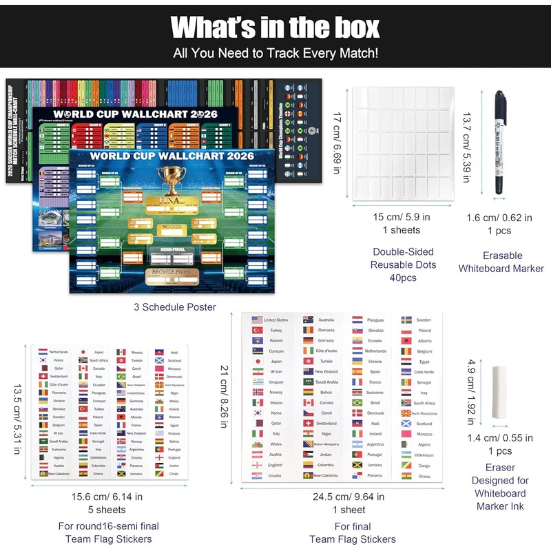 2026 World Cup Soccer Dry Erase Wall Chart Poster Set
