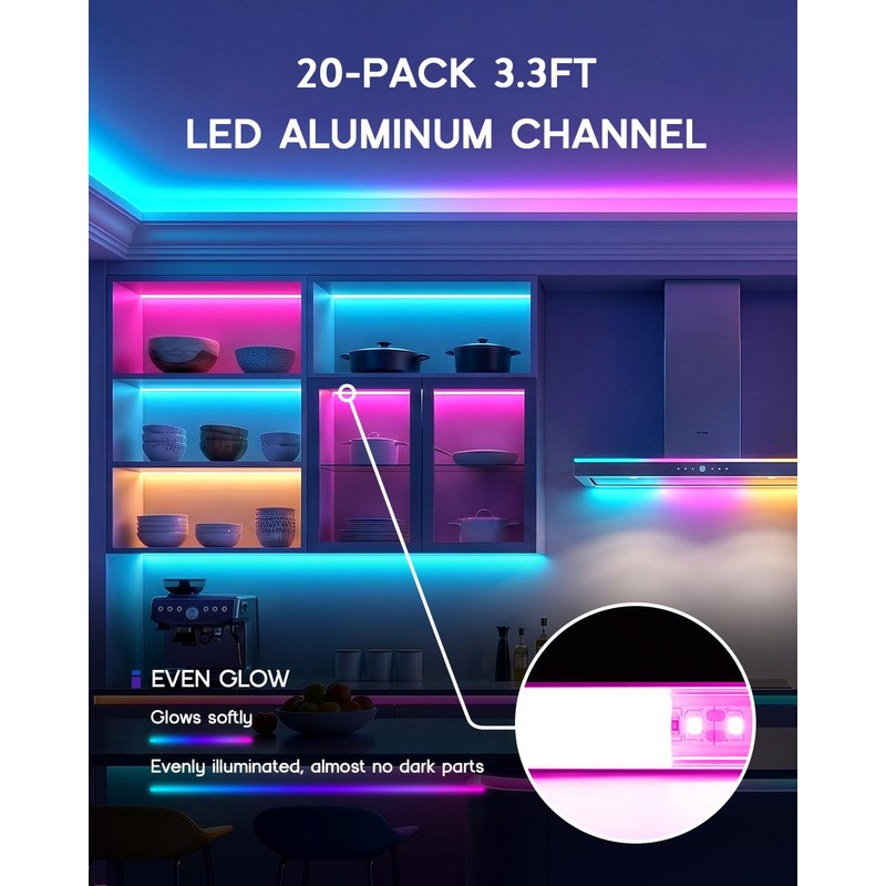 VOEWT 20Pack 3.3FT/1M LED Aluminum Channel U Shape with Milky