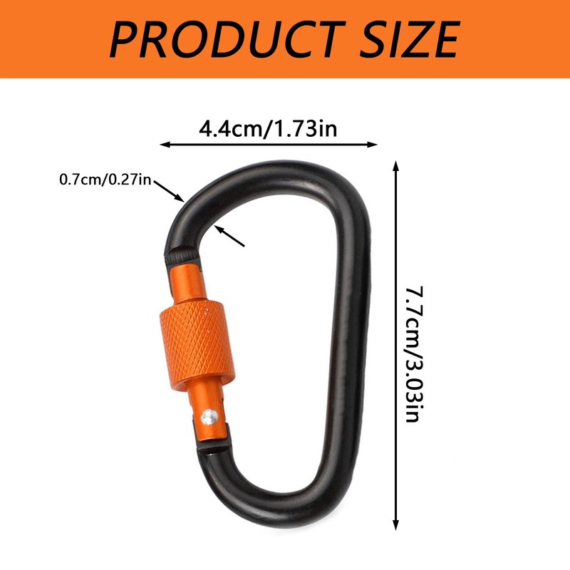 4Pcs D-Ring Locking Carabiner Aluminum D Shape Keychain Clips Durable