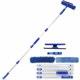 LOMIDA Professional Window Squeegee Kit - 62" Lightweight Aluminum Pole, 2 in 1 Rotatable Window Cleaning Tool Kit with Extension Pole Cleaning with Bendable Head for Car/Shower/High Windows