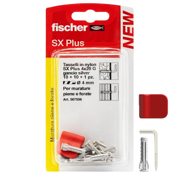 Fischer Pack of 10 Silver Picture Hooks with 4 mm Dowels and Fixing Clips, Clean Wall Mounting for Heavy Frames 567556