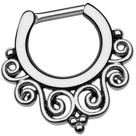 Piersando Piercing Hinged Clicker Ring Tribal with Pearls Rings Spiral Vintage Septum Tragus Helix Ear Nose Lip Chest Intimate, Stainless Steel, Without Stone