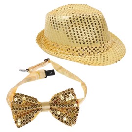 Unisex Magic Show Bow Tie Top Hat - Glitter Sequin Party Hat for Stage Performance