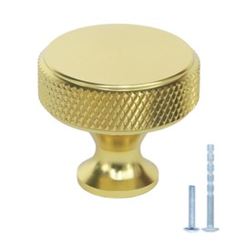 HANIHUA 10 Pack Gold Cabinet Knobs Dresser Knobs, Brushed Brass Knurled Knobs for Cabinets Gold Drawer Knobs, Solid Aluminum Kitchen Cabinet Hardware (Diameter 1.2'')