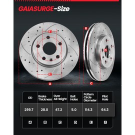 GAIASURGE Brakes and Rotors Kit Front Drilled Slotted Rotors Fit for 2003-2012 Accord, 1999-2008 TL, 2004-2008 TSX, 2001-2003 CL| 299.7mm(11.8in)