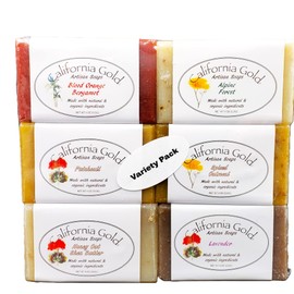 Variety Pack of 6 All Natural and Organic Bar Soap- Patchouli, Blood Orange Bergamot, Lavender, Honey Oat Shea Butter, Alpine Forest, Spiced Oatmeal-6-4oz. Bars (24 oz. Total)