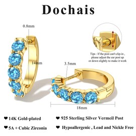 Dochais Hoop Earrings Gold for Women, 14K Gold-Plated Huggie Earrings with Cubic Zirconia, Hypoallergenic Large Hoop Earrings, 925 Sterling Silver Stud Pin, Trendy Jewellery Gift for Girls and Men,