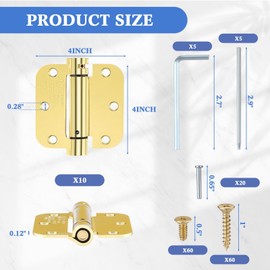 Yaocom 10 Pcs Self Closing Door Hinge Spring Loaded Hinges Automatic Door Closer Hinge Adjustable Tension for Garage Front Door Back Door Left and Right Hand Door, 5/8'' Radius Corners (Gold,3.5'')