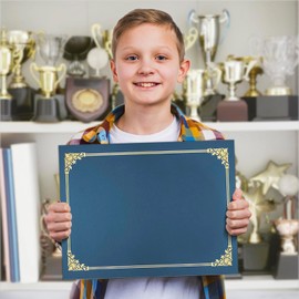 12 Pieces Certificate Cover Holders Picture Frames for Kindergarten Senior Students Diploma Graduation Competition Supplies Certificate Folders with Gold Foil Border