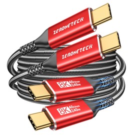 USB C Monitor Cable [8K@60Hz/4K@144Hz], USB C 3.2 Gen 2x2 Video Cable, 40Gbps High Speed Data Transfer, 240W Charge for MacBook,Mac Mini,Portable Monitor,Laptop Screen Extender, Red(6.6FT+6.6FT)