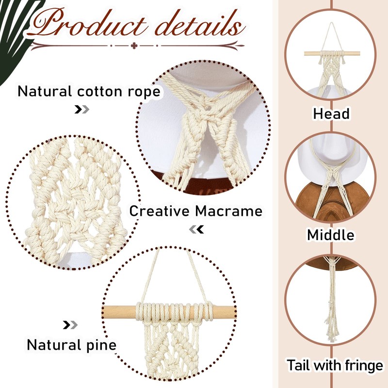 Yulejo Macrame Hat Hangers Boho Hat Rack Cowboy Hat Hanger