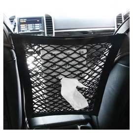 Kewucn 2 Layers Car Mesh Organizer, Two-Side Elasticity Auto Seat Back Net Bag Between Front Seats, Car Net Barrier of Backseat Pet Kids, Tissue Purse Holder, Storage Netting Pouch