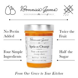 Bonnie's Jams Apricot Orange Jam, 17.5 oz, Made with Sweet, Rich Apricots and Ripe Valencia Oranges, Twice the Fruit-Half the Sugar, No Pectin Added (2-Pack)