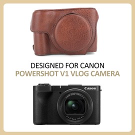 MUZIRI KINOKOO Camera Case for Canon Powershot V1 Vlog Camera, Dermatoglyph PU Leather Protective Case, Detachable Carrying Case with Adjustable Shoulder Strap - Coffee
