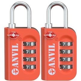 ANVIL TSA Approved Luggage Lock - 4 Digit Combination, 10,000 Combinations, Easy-Read Password Window, Travel Lock for Suitcases, Backpacks, Gym & Student Lockers, Baggage (Orange 2 Pack)