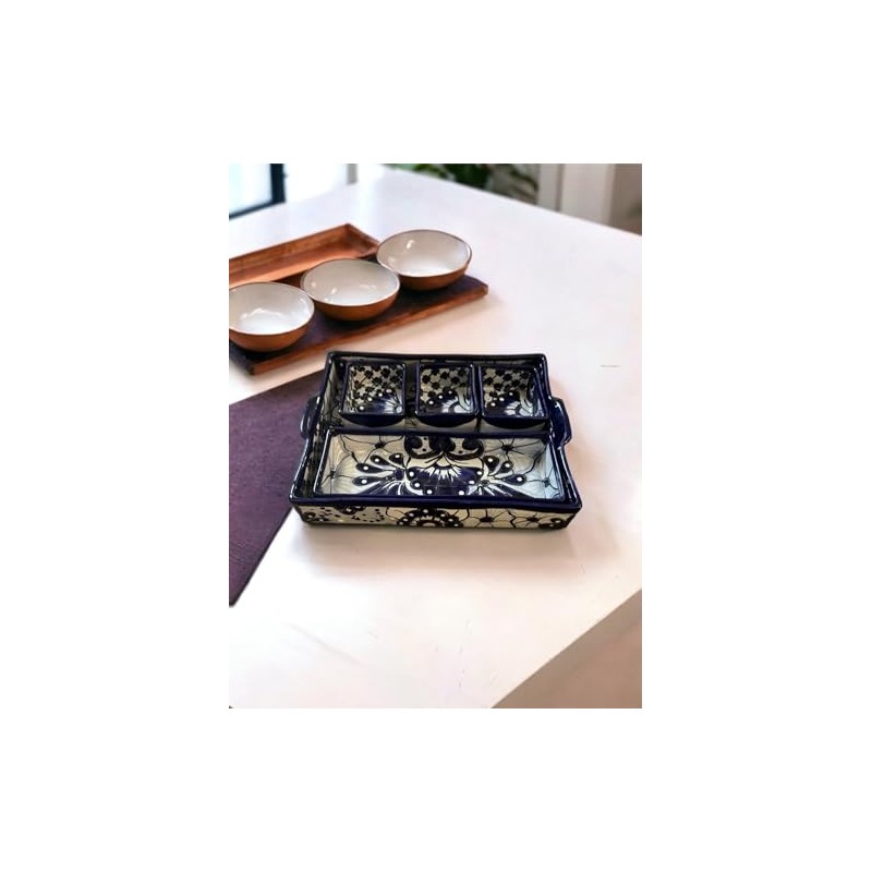 Five-Piece Talavera Casserole Baking Set - Blue and White, 13x9