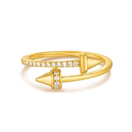 GNIRTSI Gold Arrow Ring for Women Spike 14K Gold Plated Minimalist Stack Diamond Cubic Zirconia Thin Band Finger Jewelry Size 8