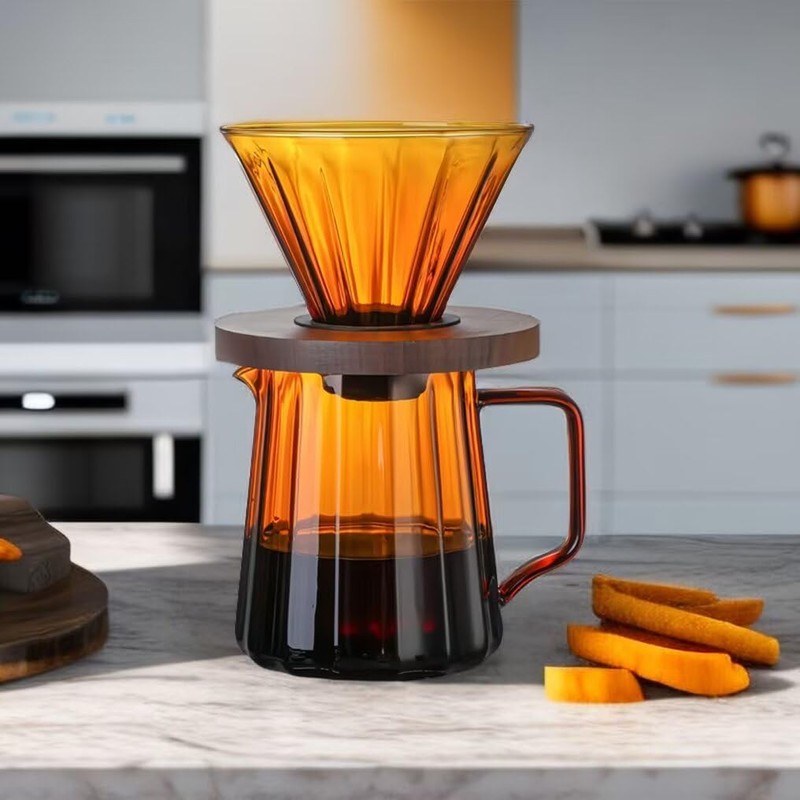 NUBAGO コーヒーサーバー 耐熱ガラス おしゃれ 割れない 保温 コーヒードリップ器具 アウトドア 木製ホルダー ハンドドリップ