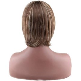 Peluca Bob Corta Liso Marrón, Peluca de Cabello con Flequillo Lateral Sintético para Mujer Natural para Uso Diario
