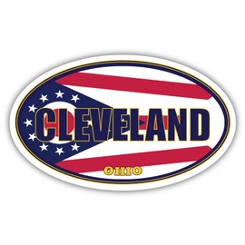 Cleveland City Ohio State Flag | OH Flag Cuyahoga County Oval State Colors Bumper Sticker Car Decal 3x5 inches