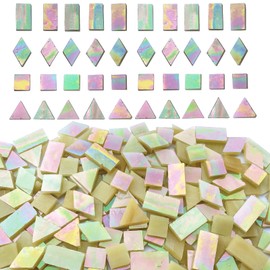 KALUCION Magic Iridescent Tan Stained Glass Mosaic Tiles for Crafts, Stained Glass Pieces Mosaic Kit for Adults Kids, 280 Pieces Mixed 4 Shapes
