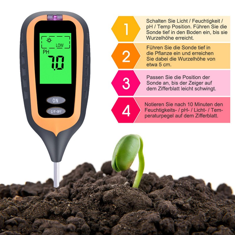 Soil Moisture Meter 4 in 1 Digital Backlight Plant Temperature