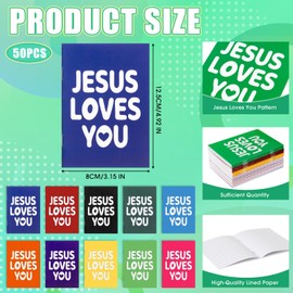 Eaasty 100 Pcs Christian Notebook Ballpoint Pen Gifts Bulk Include 50 Bible Verses Notepads 50 Jesus Loves You Pens for Office Birthday Wedding Baptism Sunday Church Supplies(100 Pcs,Jesus)