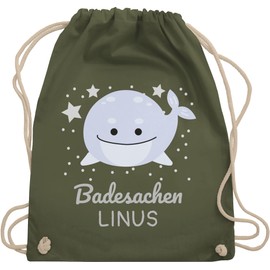 Geschenk mit Namen personalisiert by Shirtracer - Gym Bag Backpack - Nursery Bag Change Items Boys - Swimming Suit Whale, 19 Olive Green, Unit size