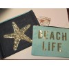 Mud Pie "Beach Life" and Starfish Sequin Design Jute Zip