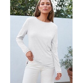AUTOMET Spring Tops Womens Long Sleeve Shirts Workout Plus Size Tees Fall Outfits Clothes 2025 01white L