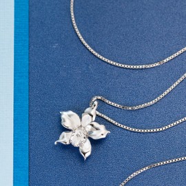 925 Sterling Silver Orchid Flower Necklace Pendant with 18" Box Chain, Nickle Free Hypoallergenic for Sensitive Skin, Island Tropical Jewelry with Gift Box (Medium)