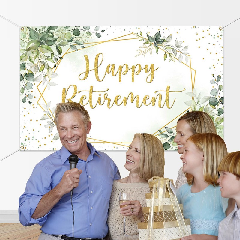 Mocsicka Happy Retirement Backdrop Eucalyptus Leaves Retirement Party Decorations Sage