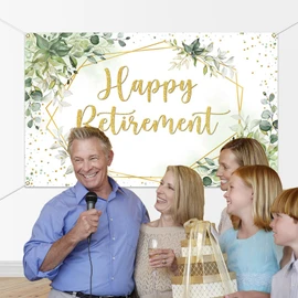 Mocsicka Happy Retirement Backdrop Eucalyptus Leaves Retirement Party Decorations Sage Green Greenery Congrats Retirement Photo Booth Prop (7x5ft)