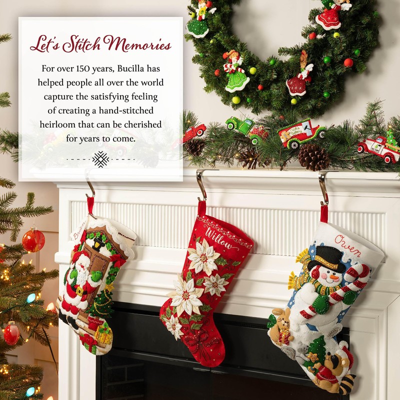 Bucilla, White Poinsettia Santa, Felt Applique 18" Stocking Making Kit,