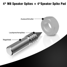YuanYong Speaker Spikes, Set of 4 HiFi Speaker Spikes Made of Solid Stainless Steel (Without Spike Cushion), Height Adjustable, Suitable for Speaker Stands (M8)