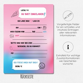 møij 12 x Invitation Cards + Matching Envelopes for Boys and Girls Children's Birthday – Cool Cards with Llama and Glitter