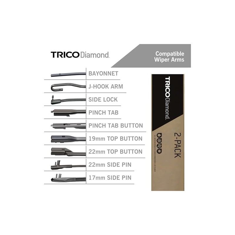 Trico Diamond Limpiaparabrisas 26 + 14 in, Juego de 2,